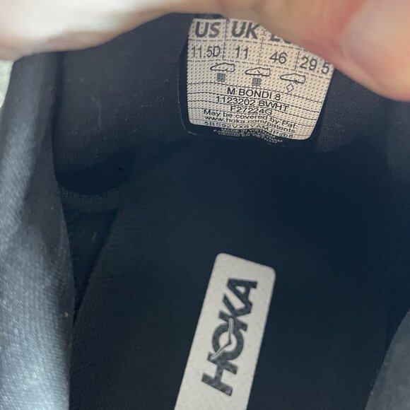 Hoka One One Bondi 8 Running Shoes 1123202 BWHT Black Sneakers Mens Size 11.5 D - Picture 10 of 10